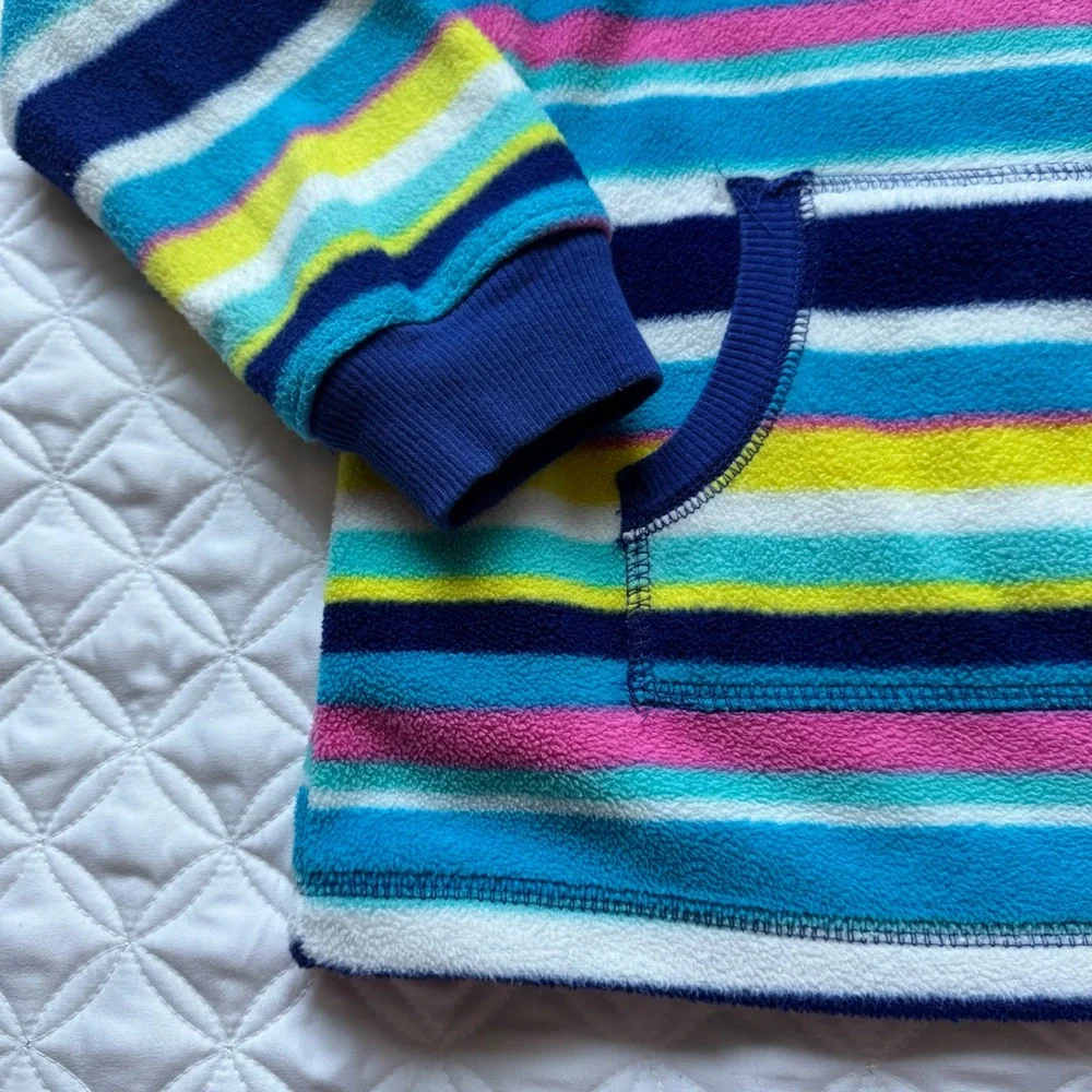 The Children's Place Striped Fleece V-Neck Hoodie Blue White Yellow Pink Sz M